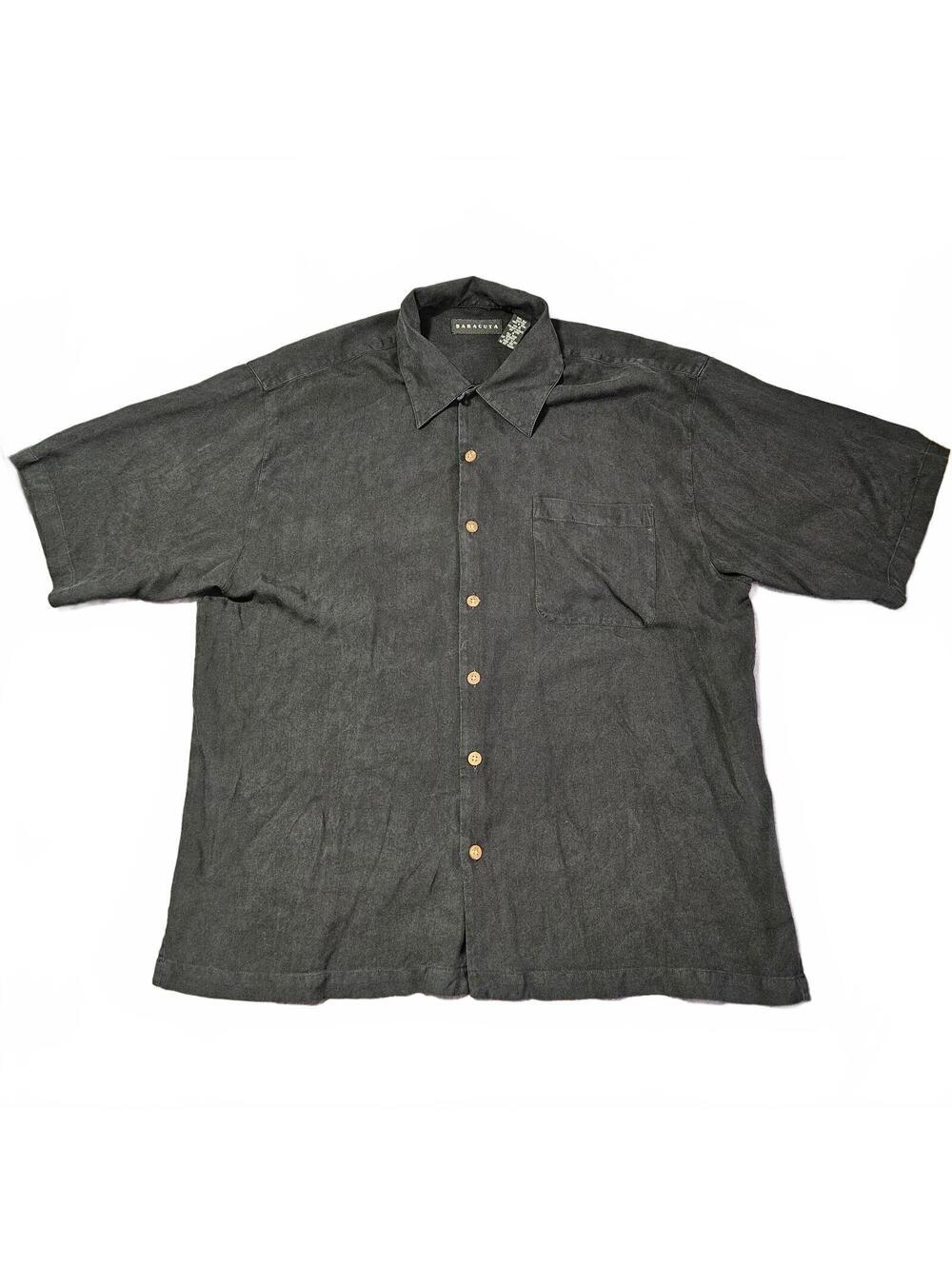Baracuta Men's XL Black Silk Button Up Shirt Relaxed Fit Casual Summer Style